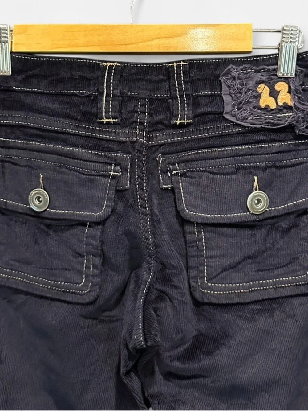 Vintage Y2K Twill 22 Navy Corduroy Low Rise Flare Jeans Indie Sleaze Sizec28